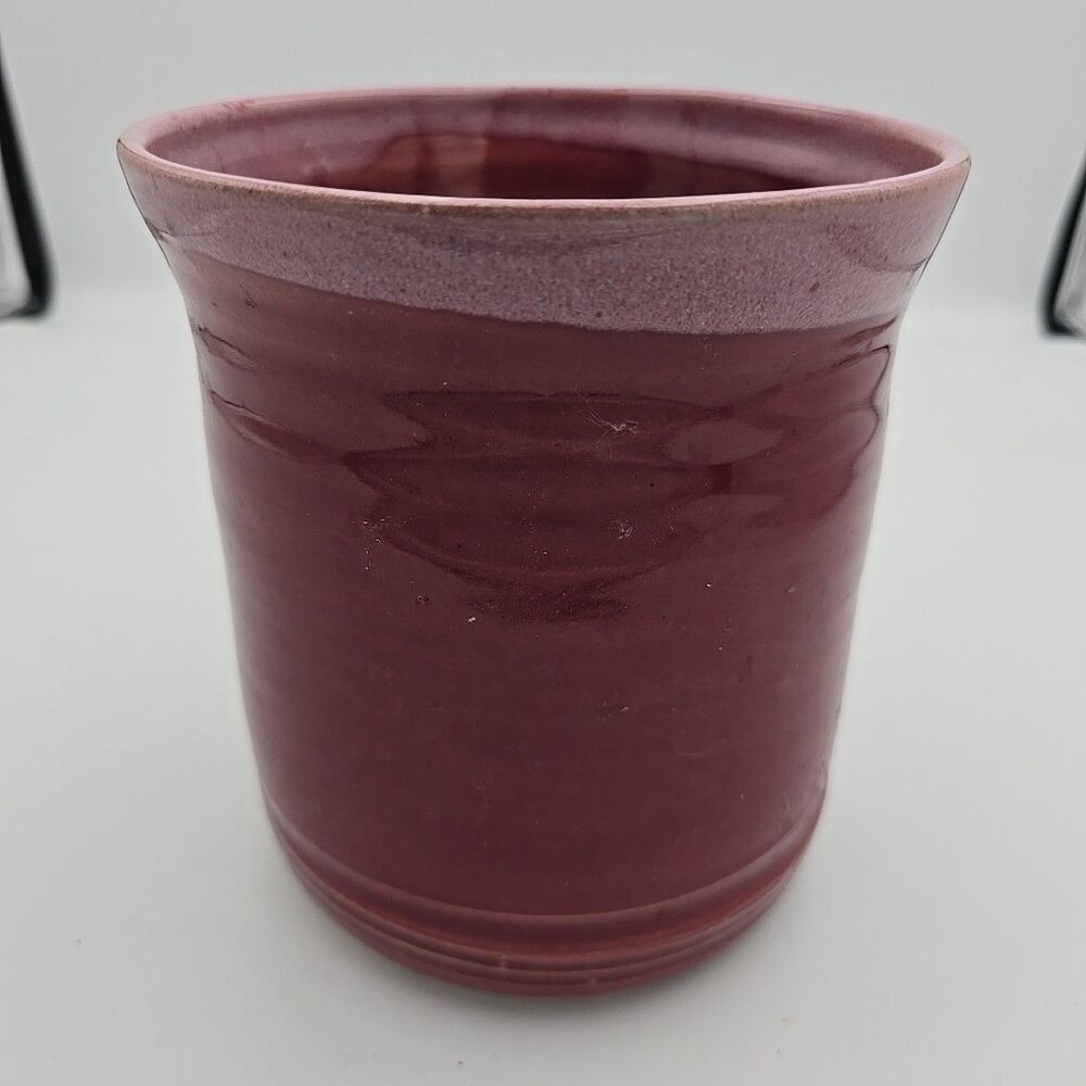 Vtg Red 2002 John Garrou Black Mountain NC Art Pottery 6"x5" Pot/Utensil Holder